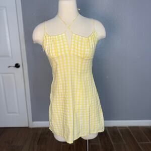 NWT Edikted Yellow Gingham Open Back Lace Up Mini Dress M